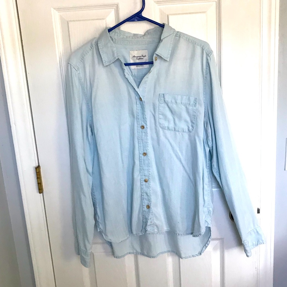 Light blue button down blouse, super soft!